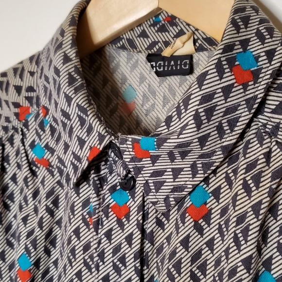 Memphis-Style Printed Vintage 80s Look Patterned Button-Up Shirt Dress - Picture 6 of 14